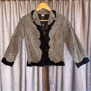 Nathalie Chaize French Vintage Y2K 2001 Trompe l'Oeil Lace Print Jacket Sz 38